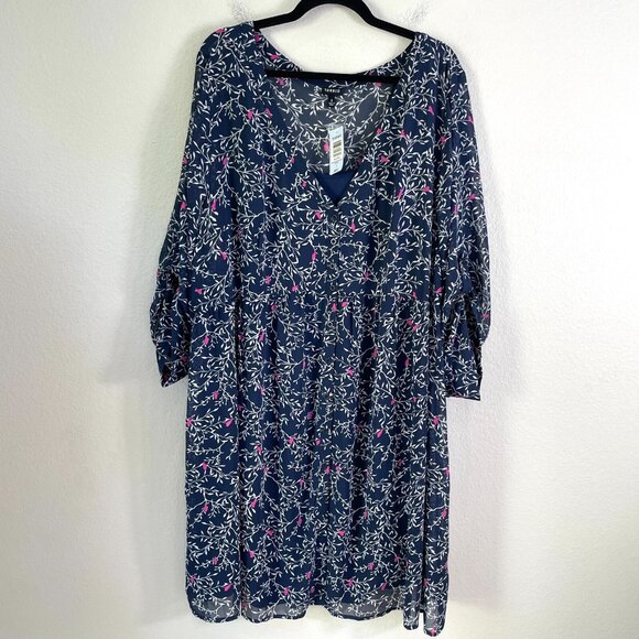 NEW $58 Torrid Womens Plus 4X Bird Print Shirt Dress Roll Tab Sleeve V Neck - Picture 2 of 12